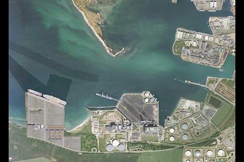 A satellite image of the existing port